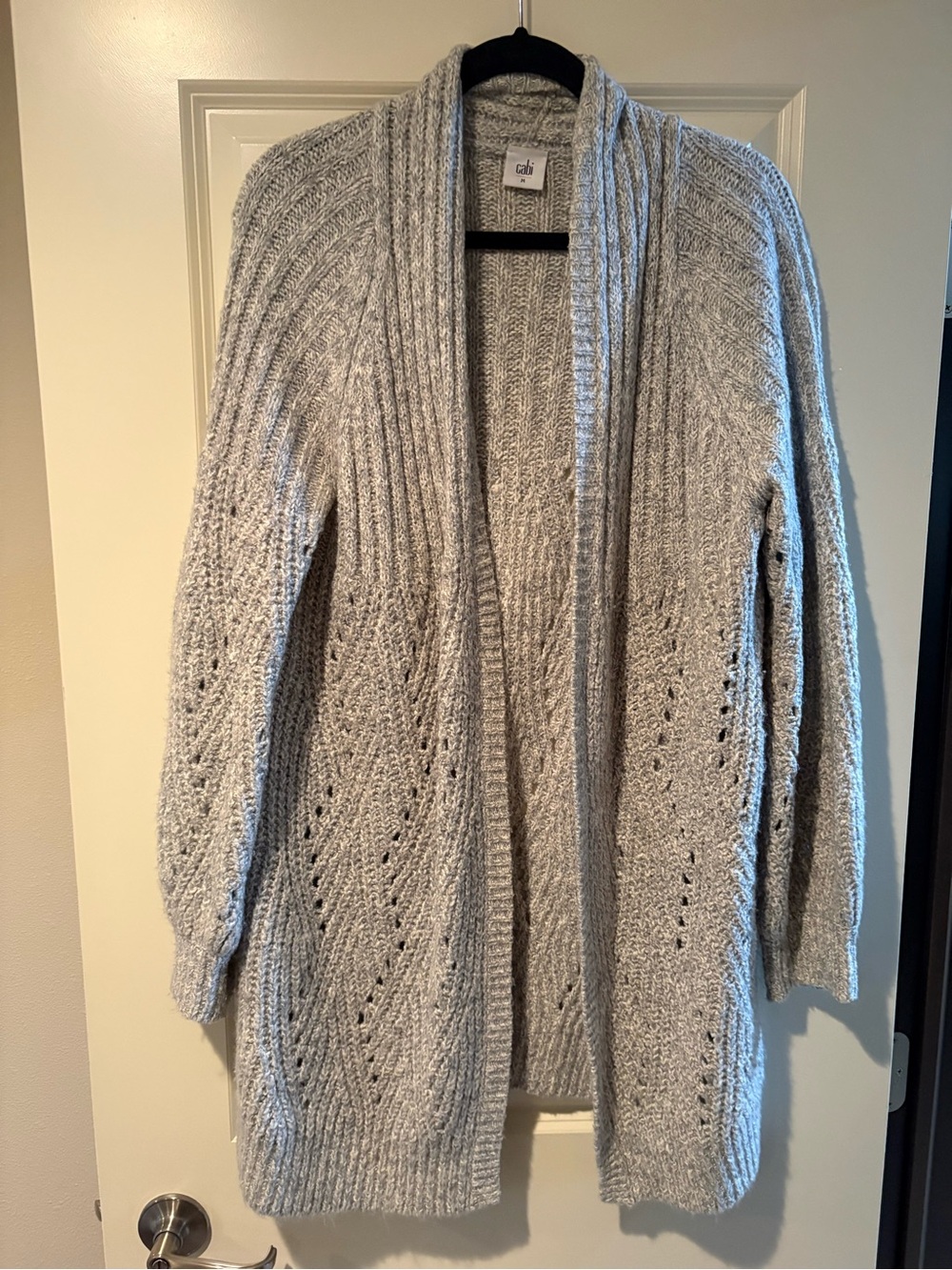 CAbi Light Gray Open-Front Ribbed Shawl Cardigan